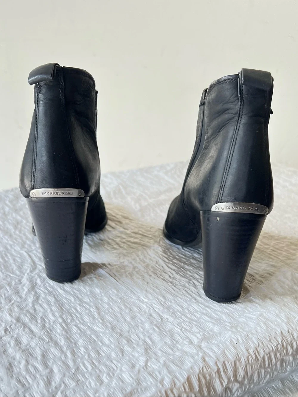 Michael Kors Black Leather Ankle Booties with Block Heel